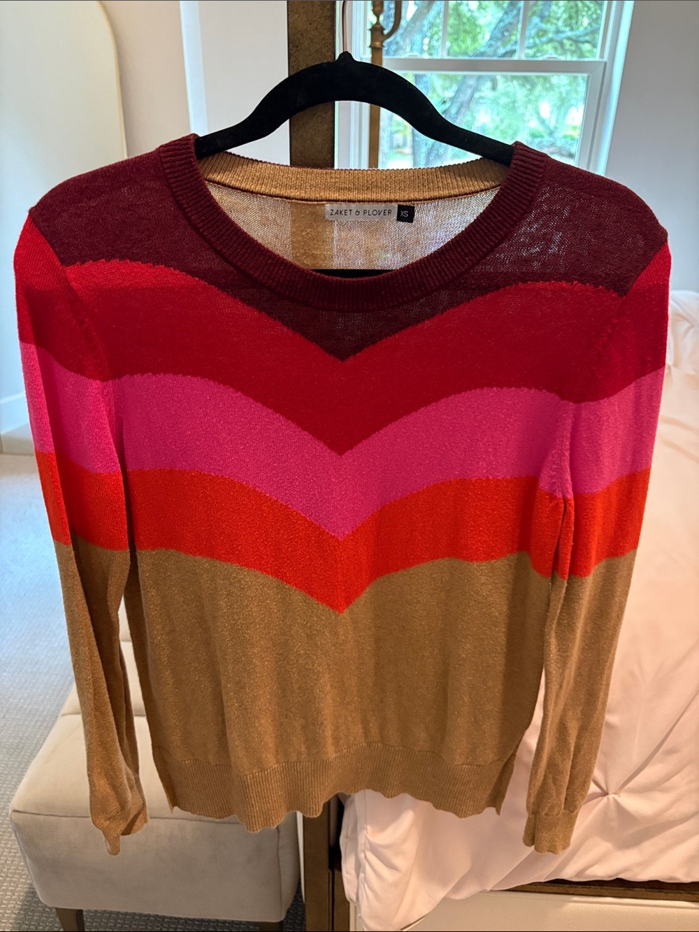 Zaket & Plover Colorblock Chevron Sweater - Red, Pink & Tan